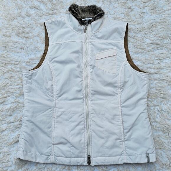 Fur Trim Vest Columbia Quiet Canyon Size M Med White Tan Zip Front Reversible - Picture 13 of 13